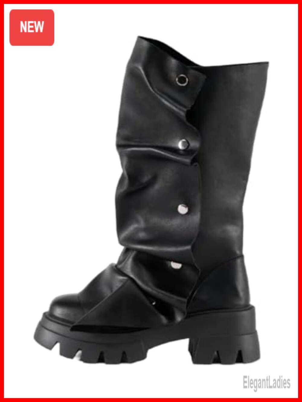 Platform Slouchy Fold Over Mid Calf Boots Block Heel Round Toe Western Pull On